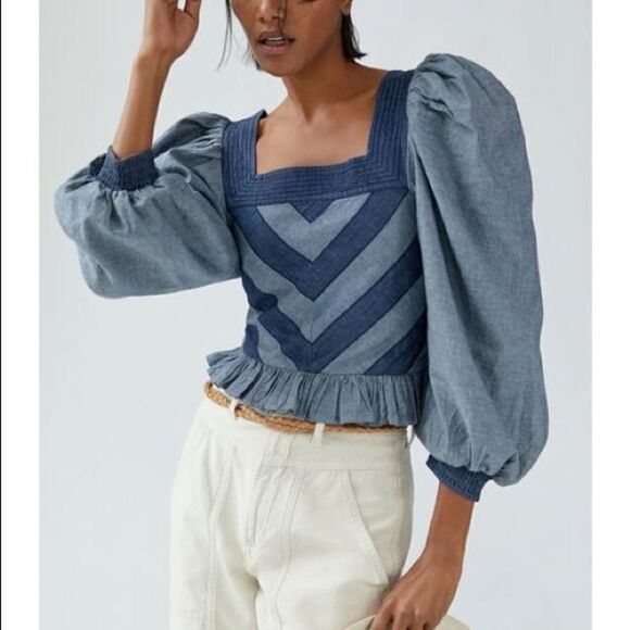 Love The Label Smocked Puff-Sleeve Blouse 👚 Anthropologie - Picture 2 of 15